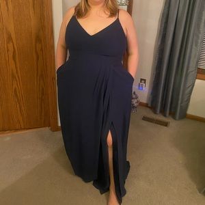 Marine Chiffon Spaghetti Strap Bridesmaid Dress